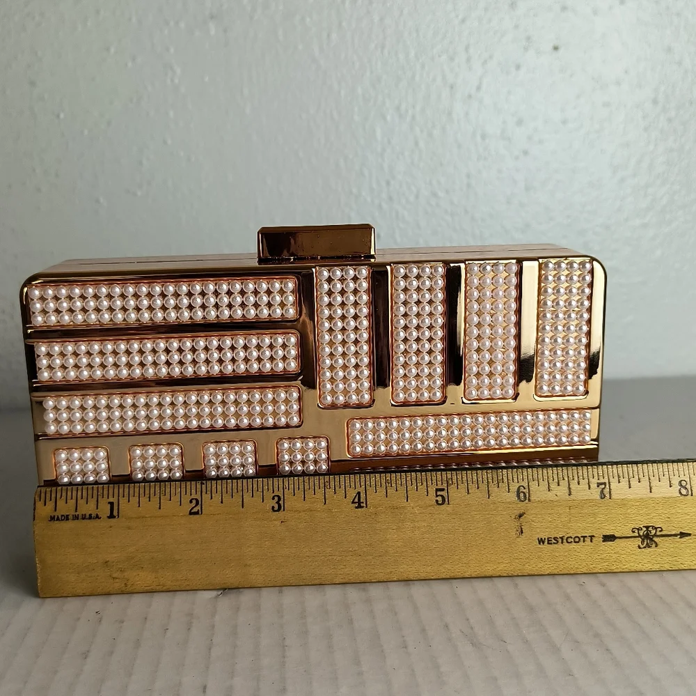 Pearlescent Acrylic Evening Clutch Bag Metal Gold Tone Strap Party Cocktail